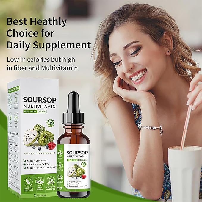 Soursop Bitters Liquid 2 Fl Oz, Soursop Graviola Leaf Extract Liquid Drop, Soursop Multivitamin Liquid Drops Organic for Cell Support, Immune System, Relax