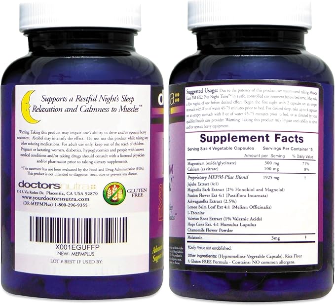 Muscle Ezze PM Plus Night Time Capsules by Doctors Nutra - Nighttime Use - Gluten-Free - 60 Capsules