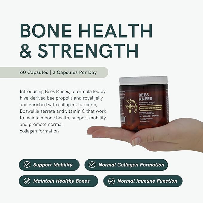 Dr Sosnowski's Bees Knees Bone Health Ultimate Support for Inflammation Relief, with Collagen, Vitamin C, Turmeric and Bee Propolis | Vegetable Capsules, 60ct