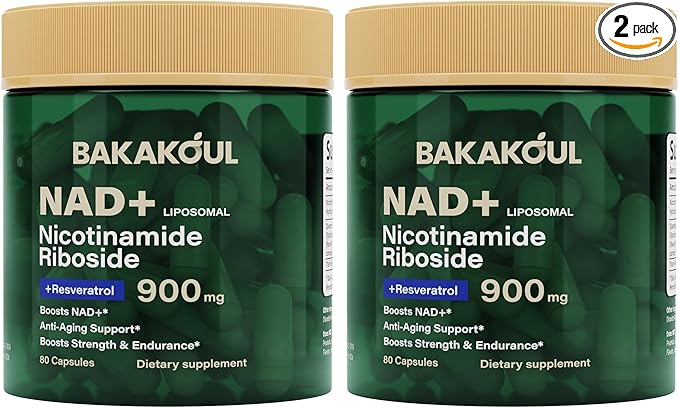 NAD Supplement - Liposomal Nicotinamide Riboside, Resveratrol, Quercetin, NAD Nicotinamide Riboside Resveratrol 900mg, NAD+ Supplement for Men and Women, 80 Capsules 2 Pack