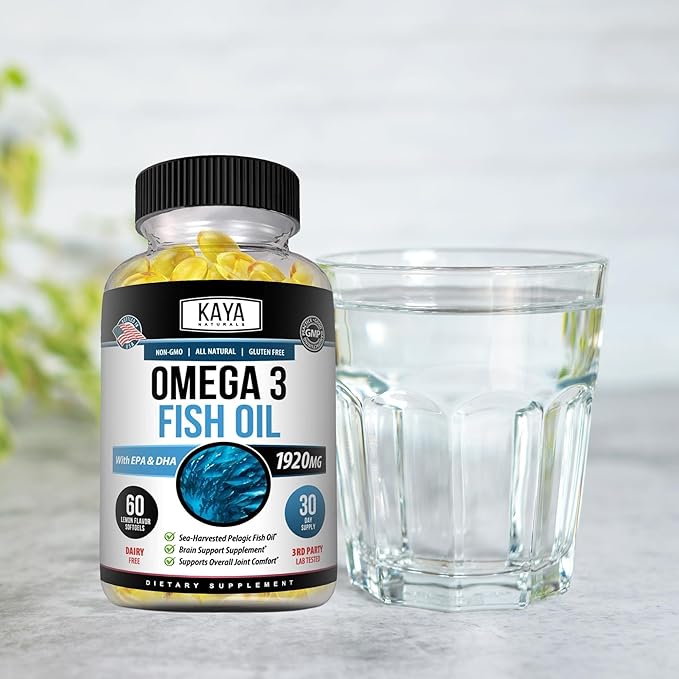 Kaya Naturals Omega 3 Supplement - Nature Made Omega 3 Fish Oil - 100% Pure Sea-Harvested Pelagic Fish Oil with No Fishy Aftertaste - 60 Count Softgels