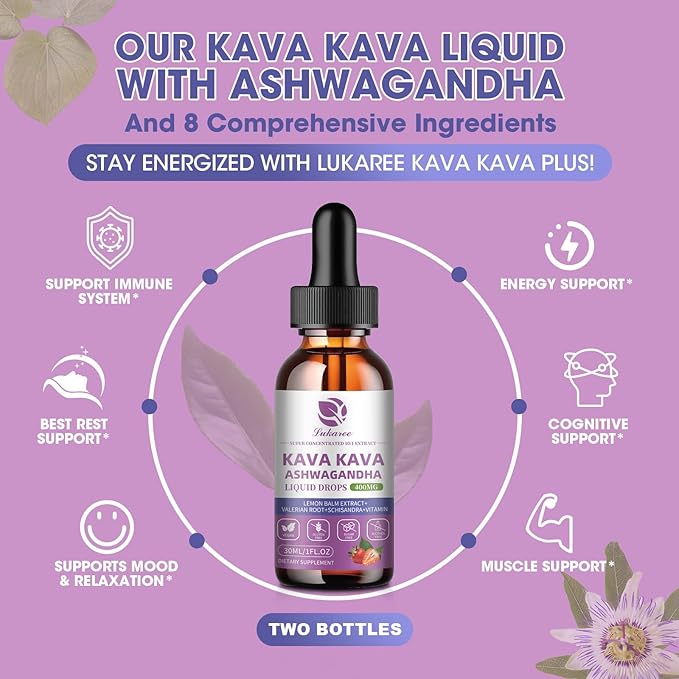 (1 pack) Kava Kava Root Extract Supplement - Calming High Concentration Kava w/ Ashwagandha, Lemon Balm, Valerian Root for Relaxation, Liver, Cognitive Support & Immune System,Vegan, Alcohol-Free