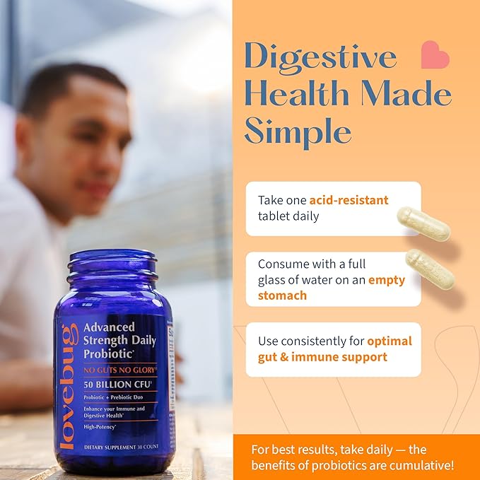 Lovebug Award Winning Maximum Strength | Rebuild & Restore Immune and Digestive Microbiome | 10 Clinically Studied Strains for Constipation, Diarrhea & Upset Stomach | 25 Billion CFU