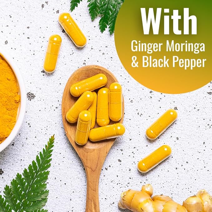 Vitamatic Turmeric Curcumin Supplement 3000 mg Equivalent Per Serving, Made with 95% Curcuminoids, Black Pepper, Ginger, Moringa, 120 Vegetable Capsules, Non-GMO, Gluten Free (120 Capsules)