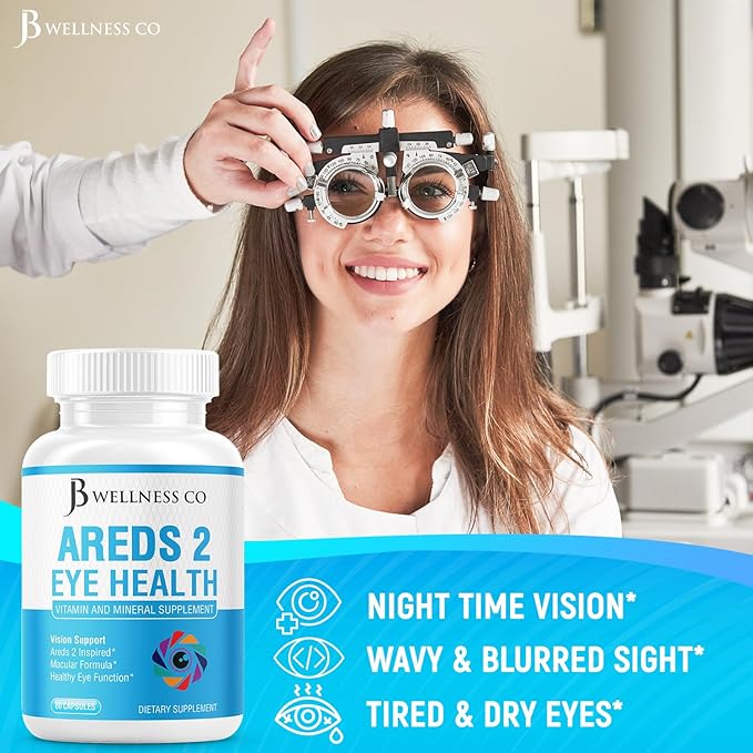 JB Wellness AREDS 2 Eye Vitamin & Mineral Supplement, Contains Lutein, Vitamin C, Zeaxanthin, Zinc & Vitamin Enhance Vision Supplement - 120 Count
