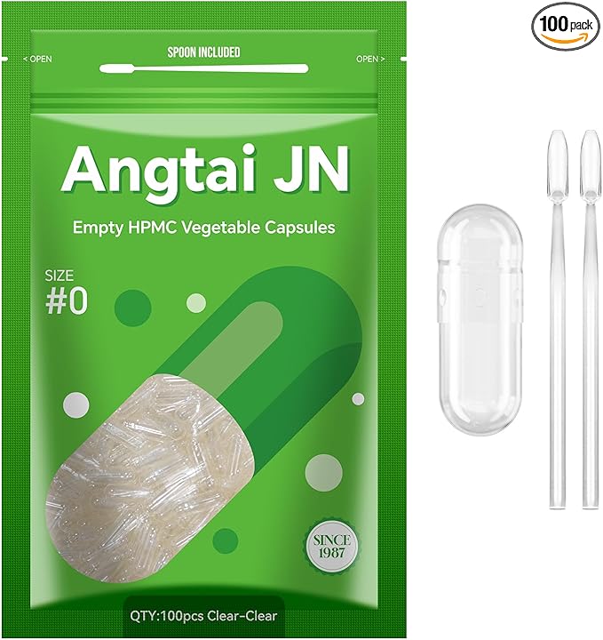 Size 0 Capsules Empty Vegan Plant Based Clear (100 Count) Gluten Free, Non-GMO, Halal Certified Pill Caps Filling Kit with 2 Spoons for Vegetarian DIY Your Own Supplements