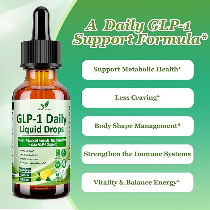 GLP-1 Supplement Liquid Drops, GLP1 Activate Fiber w. Berberine 800mg Cyelon Cinnamon Green Tea Bromelain, Naturally GLP-1 Support for Metabolic, Gut & Digestive Health* Immune & Energy Support