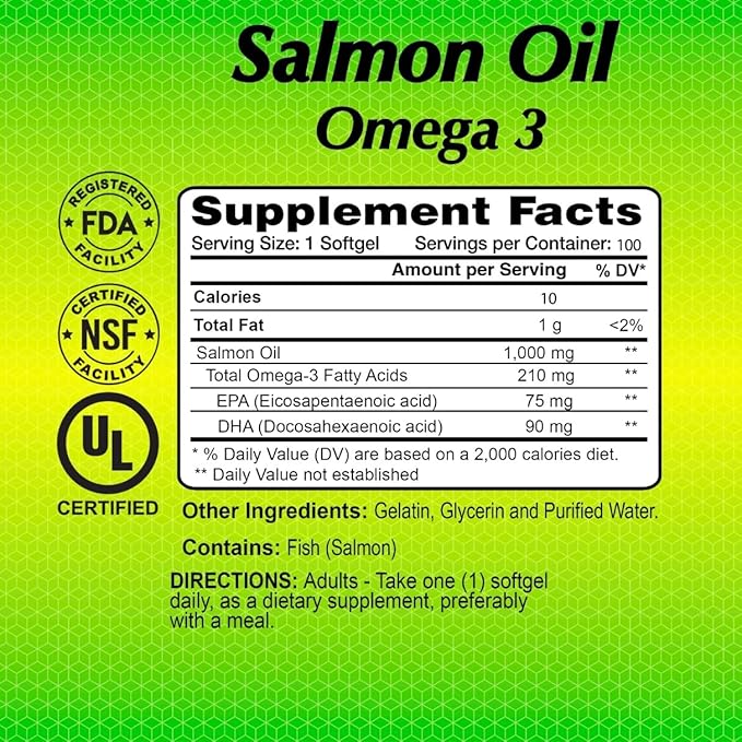 ALFA VITAMINS - Salmon Oil 100 Softgels - Fish Oil - EPA - Dha - Essential Fatty Acids - 100 softgels