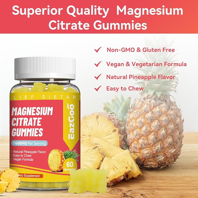 1400MG Magnesium Citrate Gummies, High Absorption Magnesium Gummies for Adults, Extra Strength Magnesium Gummy Supplement for Healthy Relaxation, Vegan, Non-GMO, 60 Gummies