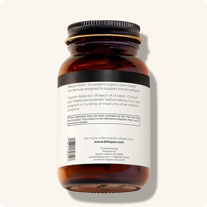 Blisque - Organic Plant-Based Iron Formula for Blood Health, Immune Support, and Energy | from Organic Curry Leaf Extract | 90 Capsules