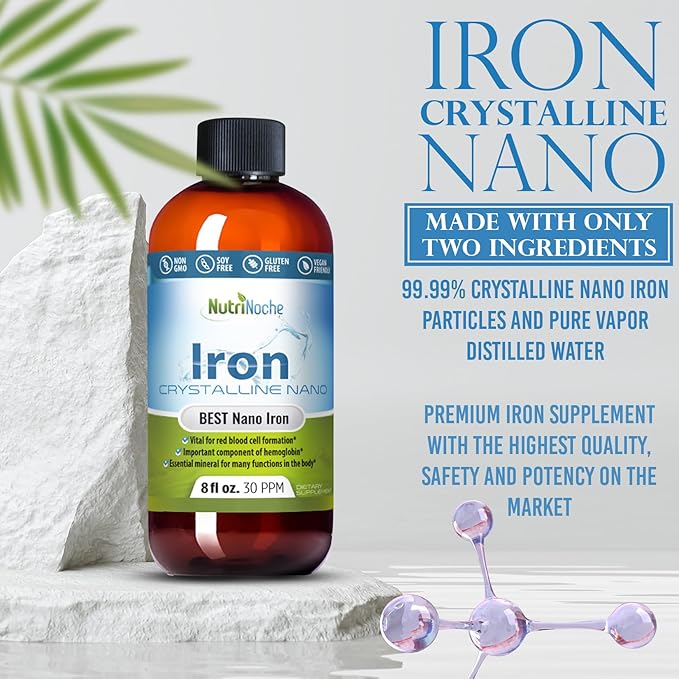 NutriNoche Liquid Iron Supplement - High Potency Sublingual Iron Drops - Vegan Iron - Flavorless - Crystalline Iron Supplement for Men, Women & Kids