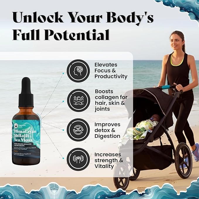 Pure Himalayan Shilajit & Irish Sea Moss Liquid Drops, 85+ Trace Minerals, 60% Fulvic Acid in Great Tasting Mocha Flavor. High Grade Healing Boosts Vitality, Productivity & Collagen