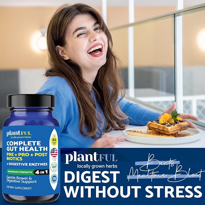 4-in-1 Pre Post Probiotics & Digestive Enzymes - Complete Gut Health & Digestive Support for Women & Men - Prebiotic Probiotic & Postbiotic Gas & Bloating Relief – 60 Non GMO Capsules