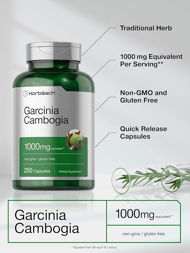 Horbaach Garcinia Cambogia Extract Pills | 1000mg | 250 Capsules | Herbal Extract Supplement | Non-GMO, Gluten Free