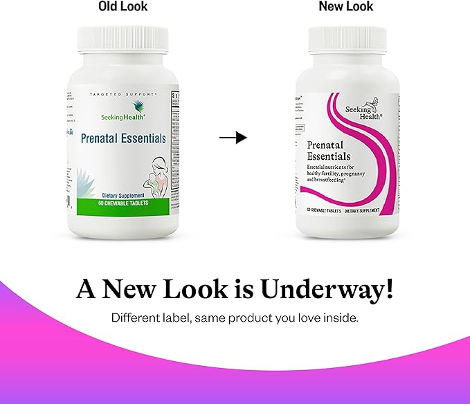 Seeking Health Prenatal Essentials Chewable, Folinic Acid and L-5-MTHF, B-Complex Vitamins, Healthy Pregnancy and Breastfeeding Support, Methylation Support, Vegan and Vegetarian (60 Tablets)*