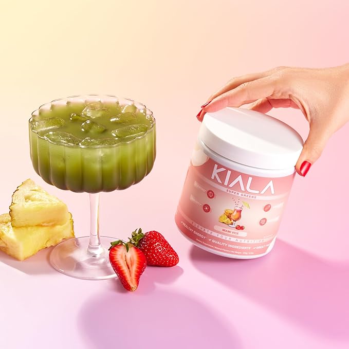Kiala Nutrition Super Greens, Organic Greens Powder with Spirulina & Chlorella for Digestion, Gut Health, Immunity & Energy, Gluten Free, Vegan, Mixed Berry + Miami Vice, 30 Servings