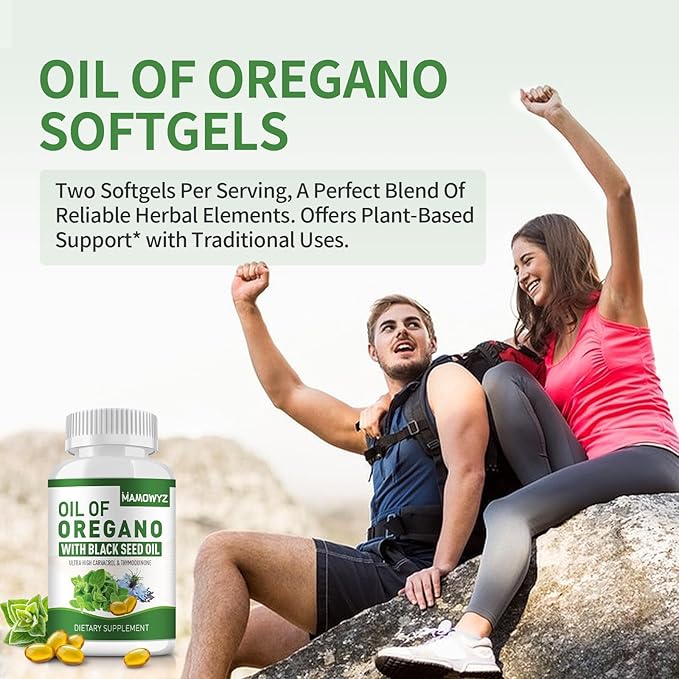 Organic Oregano Oil 400 Softgels Organic Oil of Oregano Capsules with Black Seed Oil | Immune Support, Digestive Health | Non-GMO, Gluten Free