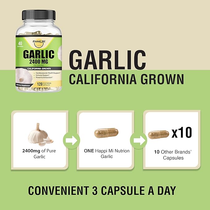 Garlic Capsules 2400mg - Made with Organic Garlic Bulbs, California US Grown - Natural Immune Support Supplement 40 Day Supply