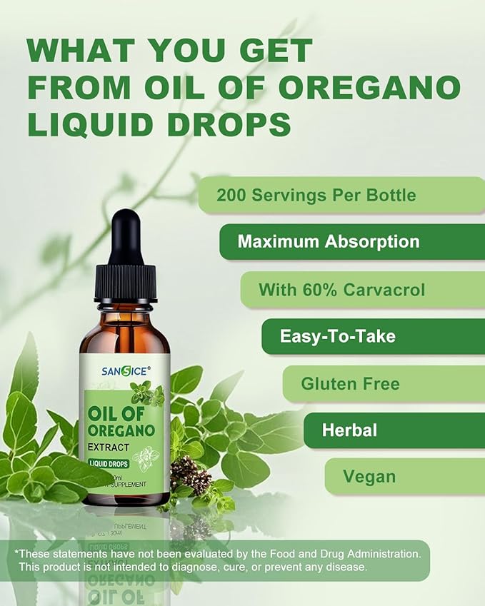 Oil of Oregano Drops, Organic Oregano Oil with Carvacrol, 60% Carvacrol Liquid Supplement for Support Immune Function, Digestive Health & Antioxidant Benefits(1 FL OZ)