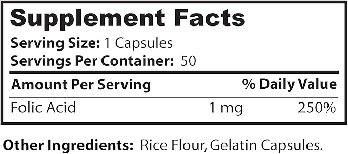 Dr. Clark Folic Acid (Vitamin B9) Supplement – 1mg, 50 Gelatin Capsules, Supports Healthy Pregnancy & Cell Growth