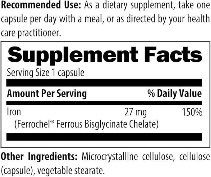 | Iron Chelate | 27 mg of Iron | Very High Absorption | 120 Capsules