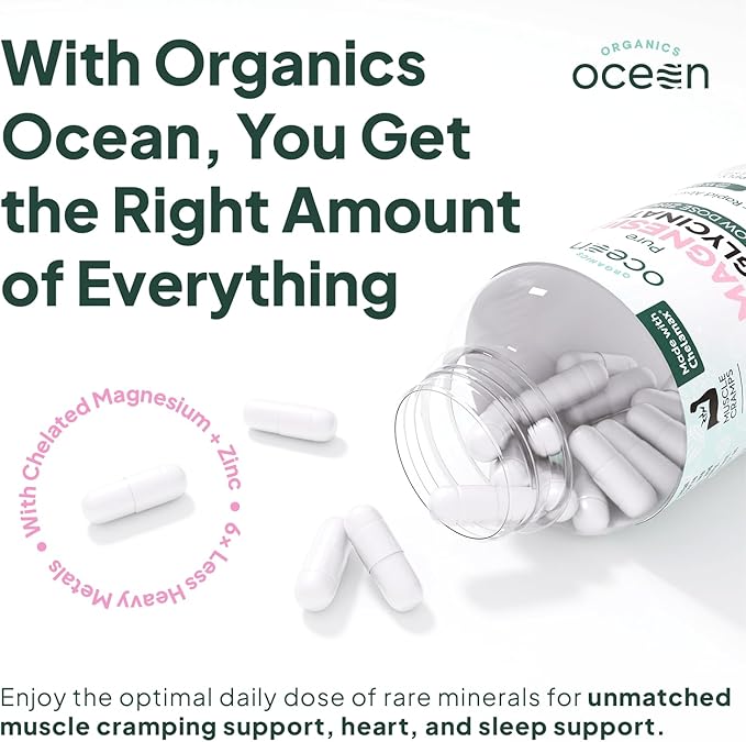 Pure Magnesium Glycinate with Zinc - Maximum Strength Chelated Magnesium Supplement for Women and Men for Muscle Cramps and Sleep Support - 3 Bottles