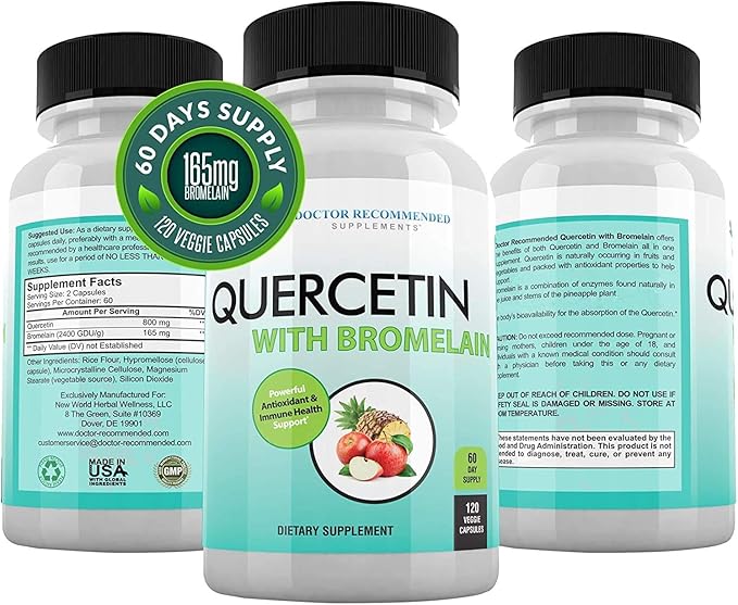 DOCTOR RECOMMENDED SUPPLEMENTS Quercetin 800mg w/Bromelain 165mg Per Serving- 120 Veggie Capsules-Full 60 Day Supply, Vitamin Supplement, Bioflavonoids, Gluten Free, Non-GMO (Pack of 3)