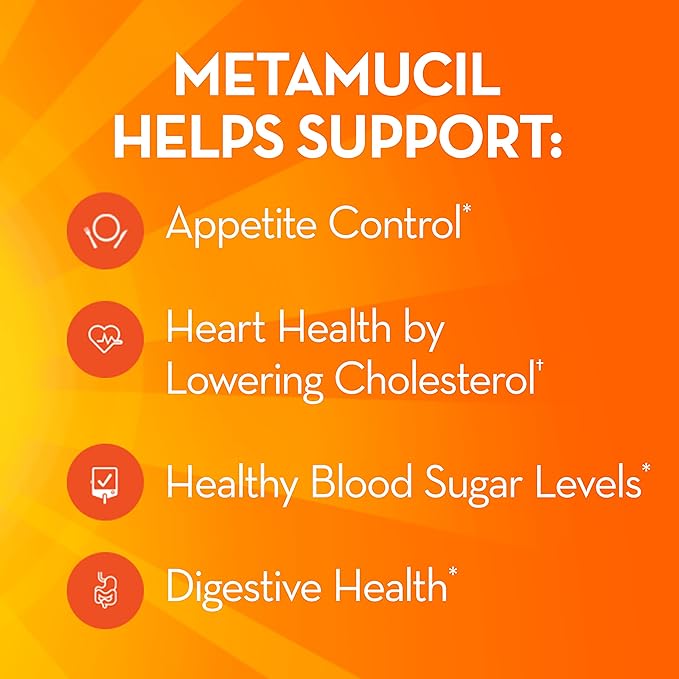 Metamucil, Daily Psyllium Husk Powder Supplement, Sugar-Free Powder, 4-in-1 Fiber for Digestive Health, Orange Flavored Drink, 114 teaspoons, 1.4 Pound (Pack of 2)