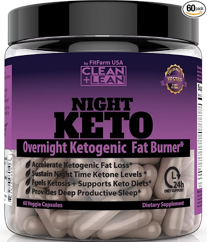 CLEAN+LEAN NIGHT KETO: First Ever Overnight Ketogenic Fat Burner & Sleep Aid | BHB Ketones + MCT Oil Extract + Vitamins & Minerals | 24 HR Diet Sleep Great Lose Weight | All Natural & GF | 60 Caps