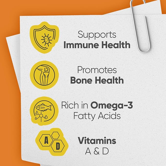 Cod Liver Oil, Orange Flavor, 6.5 fl oz (1 Pack) – Fish Oil with Vitamins A, D, E, B1, Omega-3 for Immune and Bone Health, Kids & Adults
