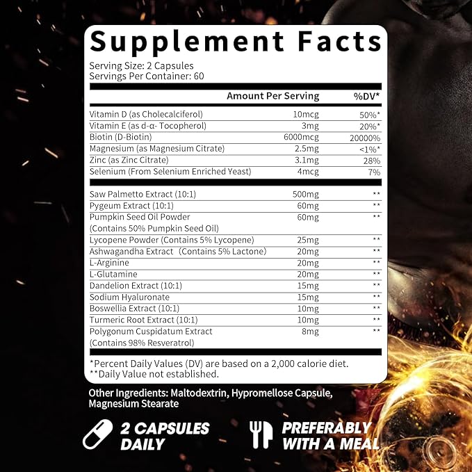 Saw Palmetto for Men 500mg - Prostate Support, Urinary & Hair Health Supplement with Pumpkin Seed Oill, Pygeum - Herbal Complex for Men's Wellness, Vegan Formula, 120 Capsules