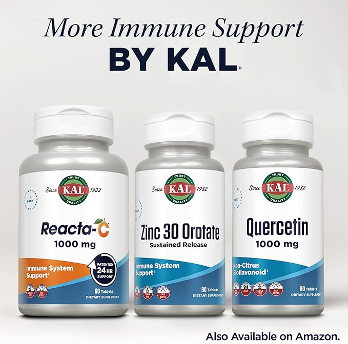 KAL Zinc Orotate 30mg, Sustained Release, Chelated Zinc Tablets, Immune Support Supplement, Protein Synthesis, Metabolism, Energy Support, Vegan, Gluten Free, 60-Day Guarantee, 90 Servings, 90 Tablets