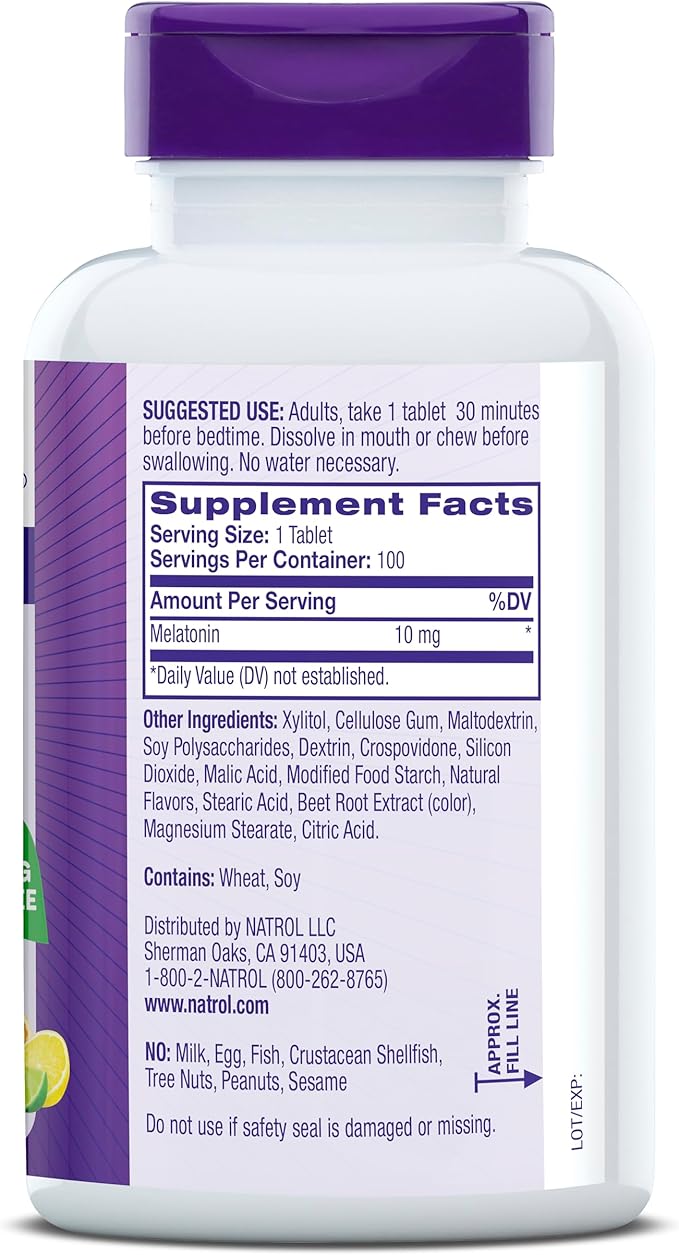Natrol Fast Dissolve Melatonin 10 mg, Melatonin Supplements for Restful Sleep, Sleep Support for Adults, 100 Citrus-Flavored Tablets, Up to a 100 Day Supply