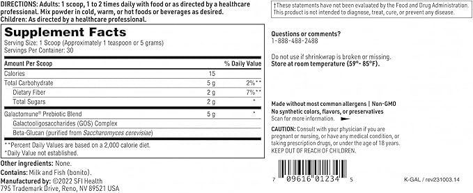 Klaire Labs Galactomune Powder - Prebiotic Beta-Glucan & Galactooligosaccharides Immune Support (30 Servings, 150 Grams)