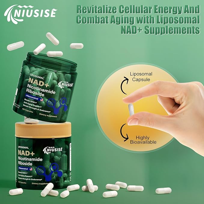 NAD Supplement, NAD Nicotinamide Riboside 900 Mg for Men and Women, Liposomal NAD+ Supplement with Nicotinamide Riboside, Resveratrol & Quercetin, Energy, Boost NAD+, 100 Capsules