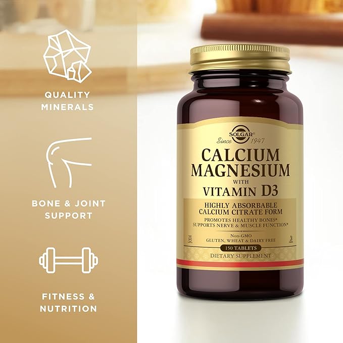 Solgar Calcium Magnesium with Vitamin D3-150 Tablets, Pack of 2 - Promotes Healthy Bones, Supports Nerve & Muscle Function - Non-GMO, Gluten Free, Kosher - 60 Total Servings