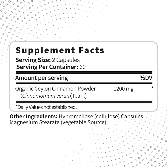 Type Zero Ceylon Cinnamon Capsules (1200mg | 120 Capsules) - Natural, Non-GMO, Gluten Free, Organic Cinnamon Supplement