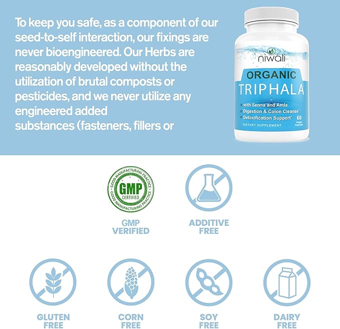 Triphala Capsules for Gut Health - 60 Counts | Organic Triphala Supplement | Digestion, Colon Cleanser & Detox, Immune System Support | USDA Certified Organic | Adaptogen Non-GMO