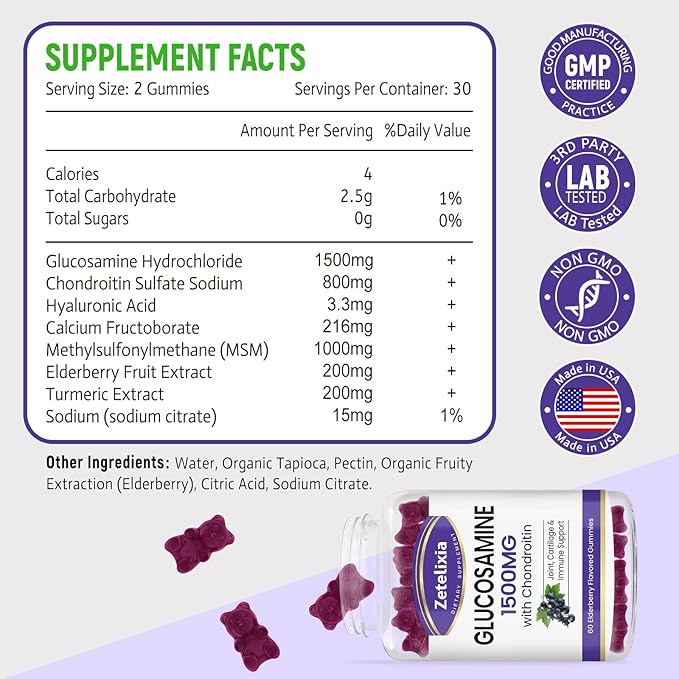 2 Pack Glucosamine Chondroitin Gummies, Glucosamine Chondroitin with MSM, Elderberry, Turmeric - Joint Support Supplement for Adults, Men & Women, Elerberry Flavor 120 Count