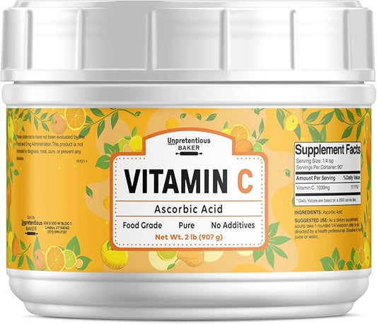Unpretentious Vitamin C Powder (2 lb) Ascorbic Acid, Resealable Tub