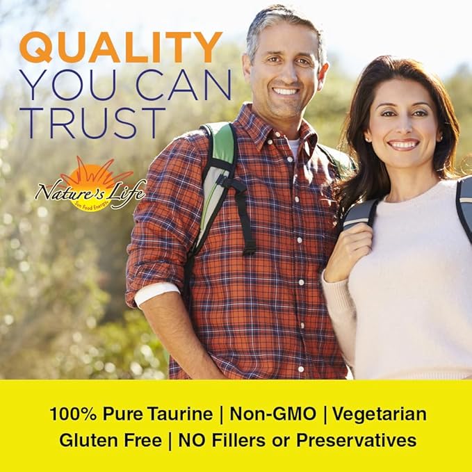 Nature's Life Pure Taurine Powder, Unflavored | Sulfur-Bearing Amino Acid for Healthy Cardiovascular & Nerve Function Support | 335g, 1000mg/serving