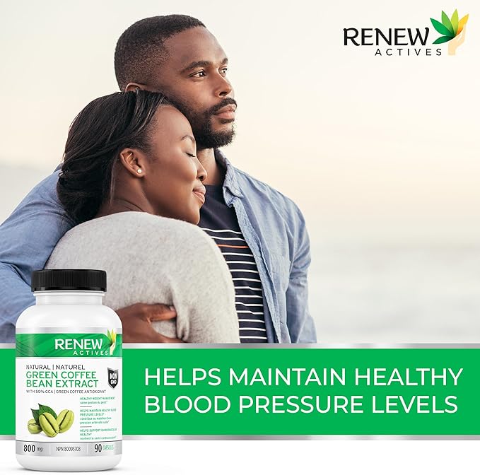 Renew Actives High Potency Green Coffee Bean Extract - 800mg per Serving Green Coffee Bean Extract with 50% Chlorogenic Acid for Antioxidant Benefits - Made in Canada - 90 Vegan Capsules