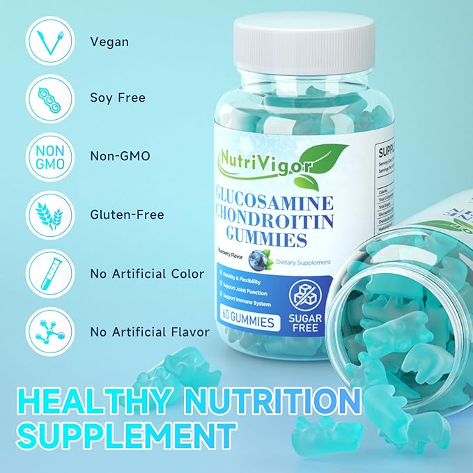 Glucosamine Chondroitin Gummies, Extra Strength Joint Support Supplement with MSM & Elderberry, Joint Support Supplement for Adults, Men & Women, Blueberry Flavor, 120 Count