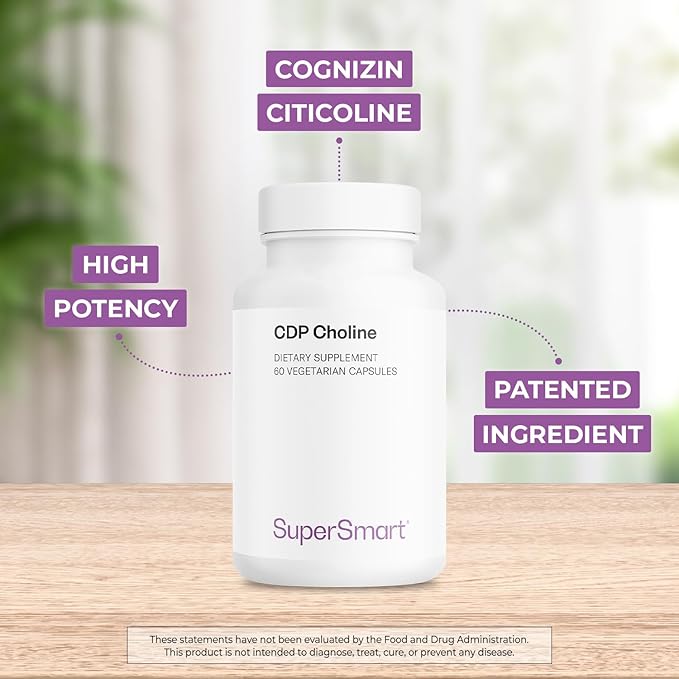 Supersmart - CDP Choline 1000mg per Day (Patented & High Dose) - Cognizin Citicoline Supplement | Non-GMO & Gluten Free - 60 Vegetarian Capsules