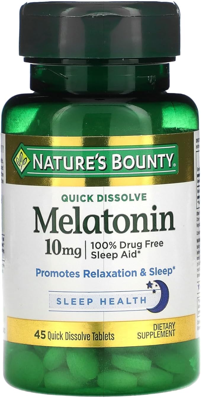 Nature's Bounty Melatonin, 100% Drug Free Sleep Aid, Dietary Supplement, 10 mg, 45 Count