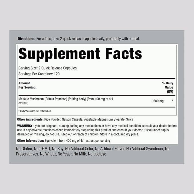Piping Rock Maitake Mushroom Extract | 1600mg | 240 Capsules | Herbal Supplement | Grifola Frondosa | Non-GMO, Gluten Free