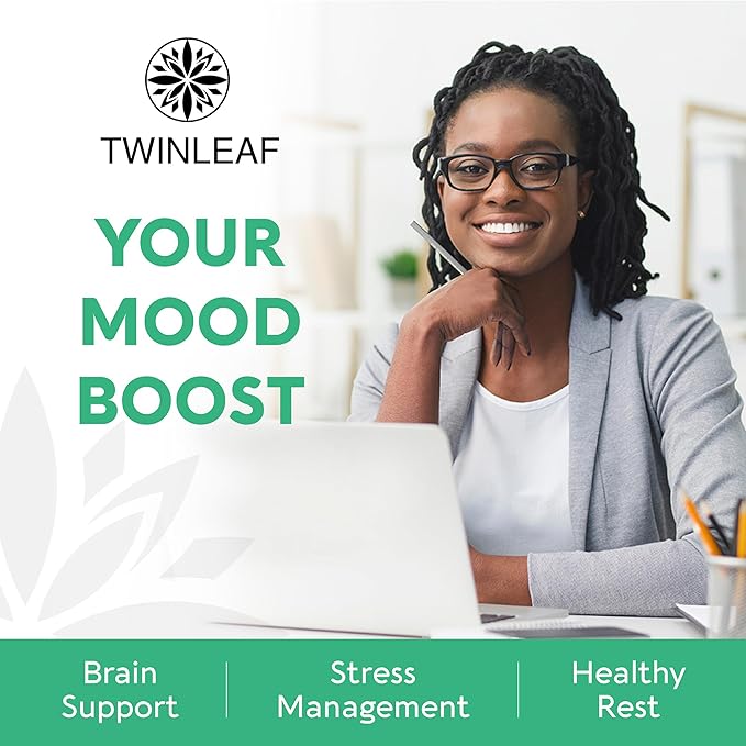 TWINLEAF 5 HTP Supplement for Mood Support - Made in USA - Natural 5-HTP & L-tryptophan Capsules - 5-HTP Booster for Men & Women - Proprietary Formula for Mood and Relaxation - 60 Vegan Capsules