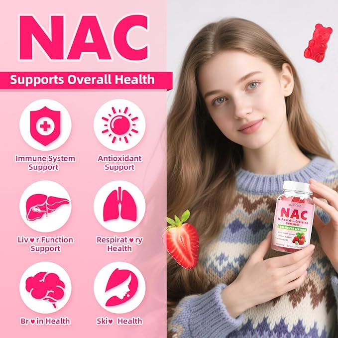 2 Pack Sugar-Free 1000mg NAC Gummies, N-Acetyl Cysteine Supplement for Antioxidants & Immune Support, 120 Vegan Gummies
