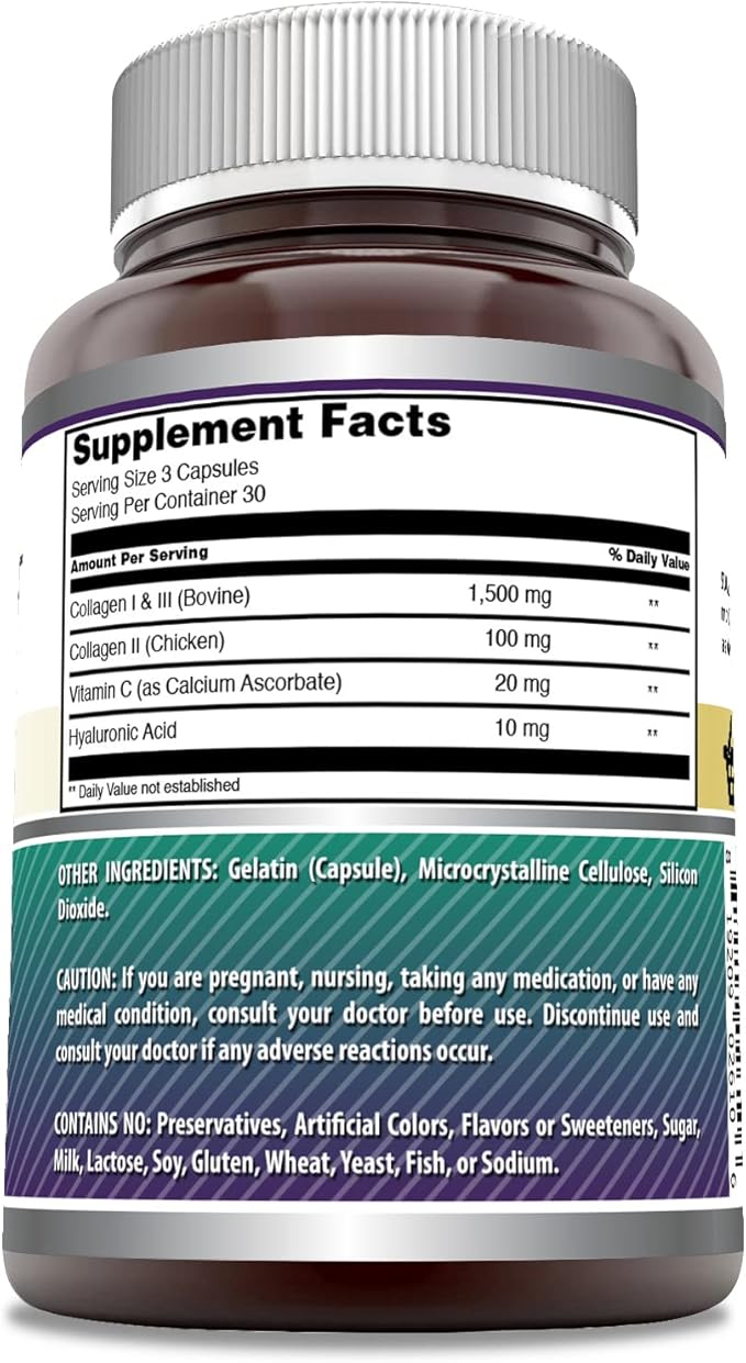Amazing Formulas Advanced Collagen Supplement | Collagen Type I, II & III with Vitamin C & Hyaluronic | 1600 Mg Per Serving | 90 Capsules | Non-GMO | Gluten-Free | Made in USA