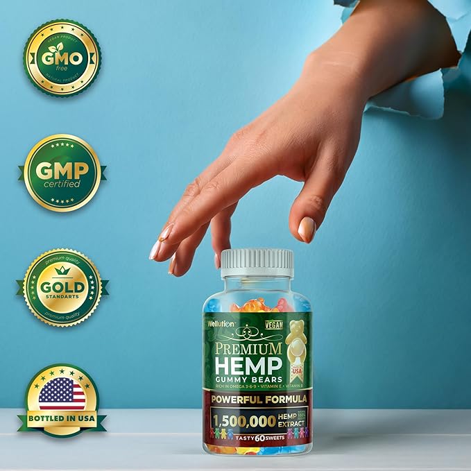WELLUTION Hemp Gummies – High Potency 1,500,000 MCG – Natural Fruity Bear for Relaxation and Peace - Fast-Acting - 60ct